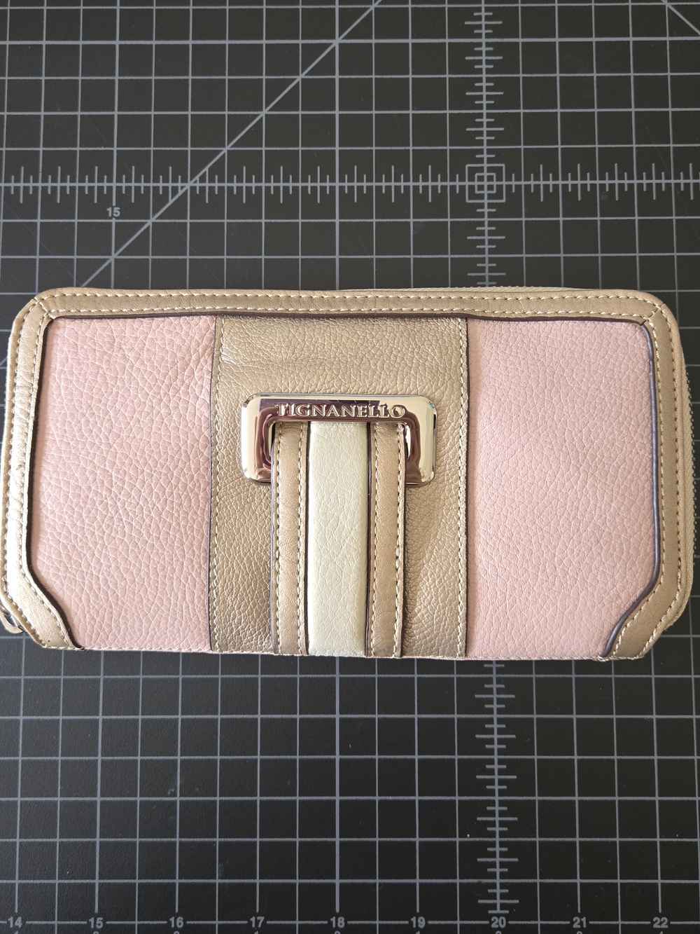 Tignanello Tri-Tone Pebble Leather Zip Around Wallet Peony